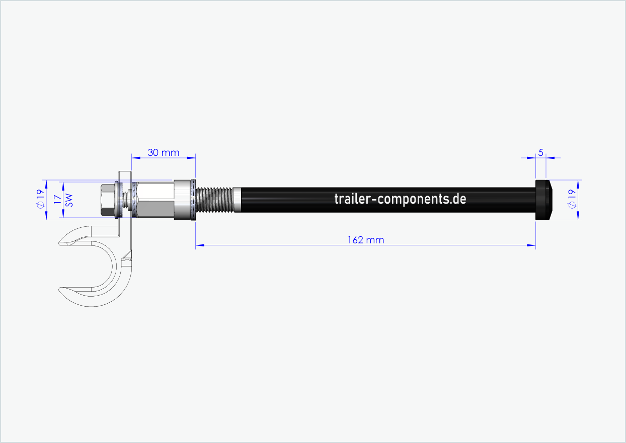 Steckachse mit Adapter Universal für TOUT TERRAIN | für linkseitiges Gewinde M12 x 1.50 - passend für Thule, Qeridoo, Burley, Prophete, Hamax, Trixie u.v.a.