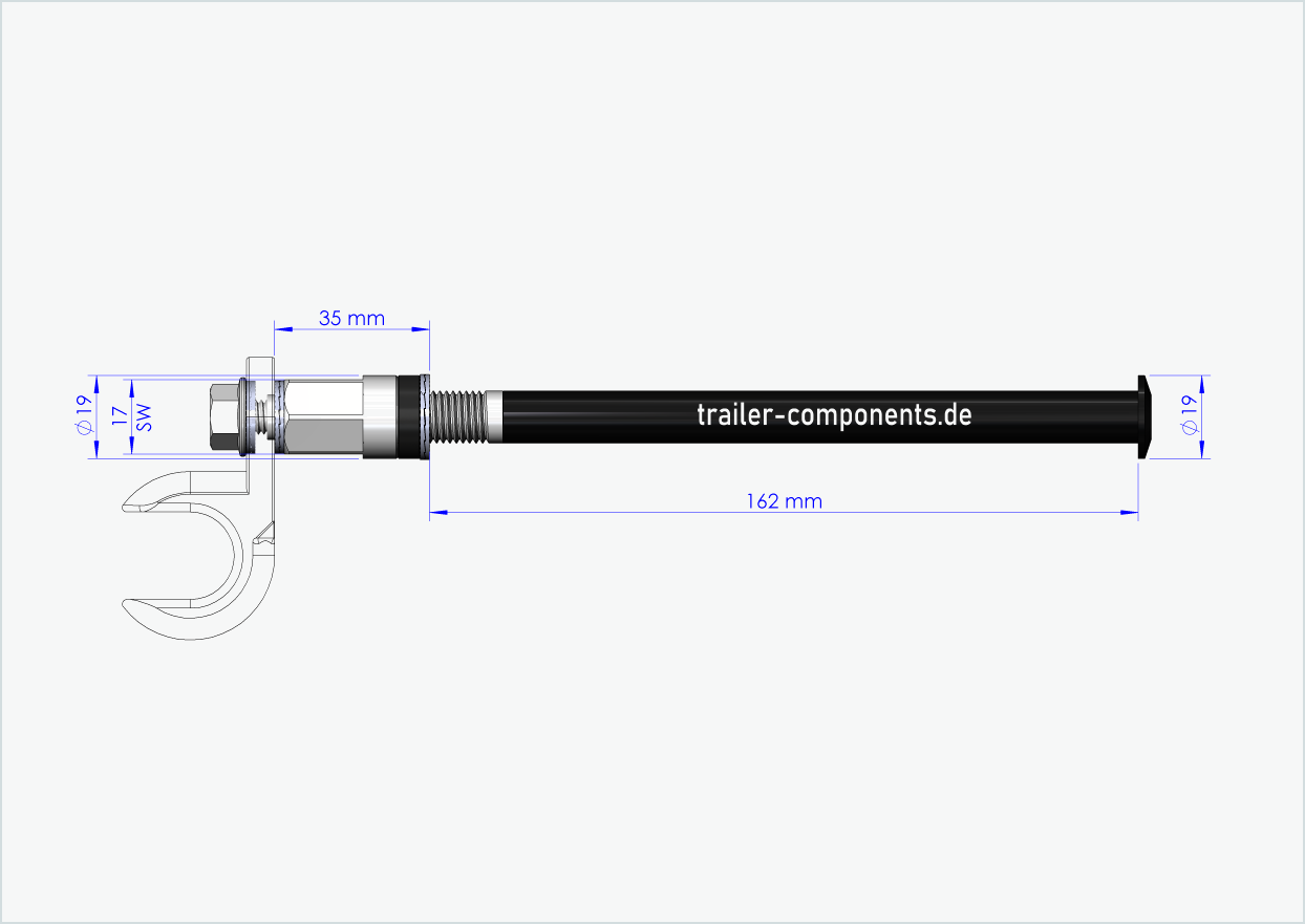 Steckachse mit Adapter Universal für TOUT TERRAIN | für linkseitiges Gewinde M12 x 1.50 - passend für Thule, Qeridoo, Burley, Prophete, Hamax, Trixie u.v.a.