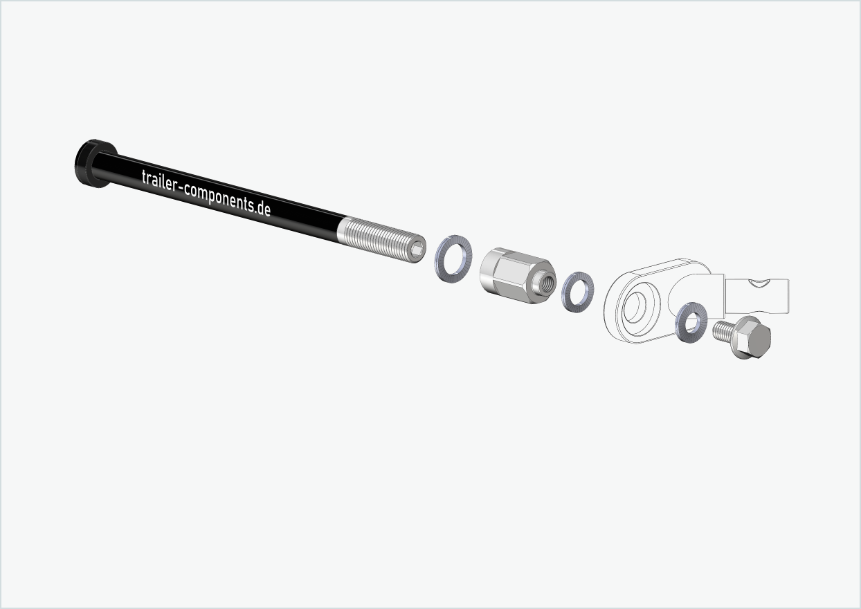 Steckachse mit Adapter Universal für ORBEA | für linkseitiges Gewinde M12 x 1.50 - passend für Thule, Qeridoo, Burley, Prophete, Hamax, Trixie u.v.a.