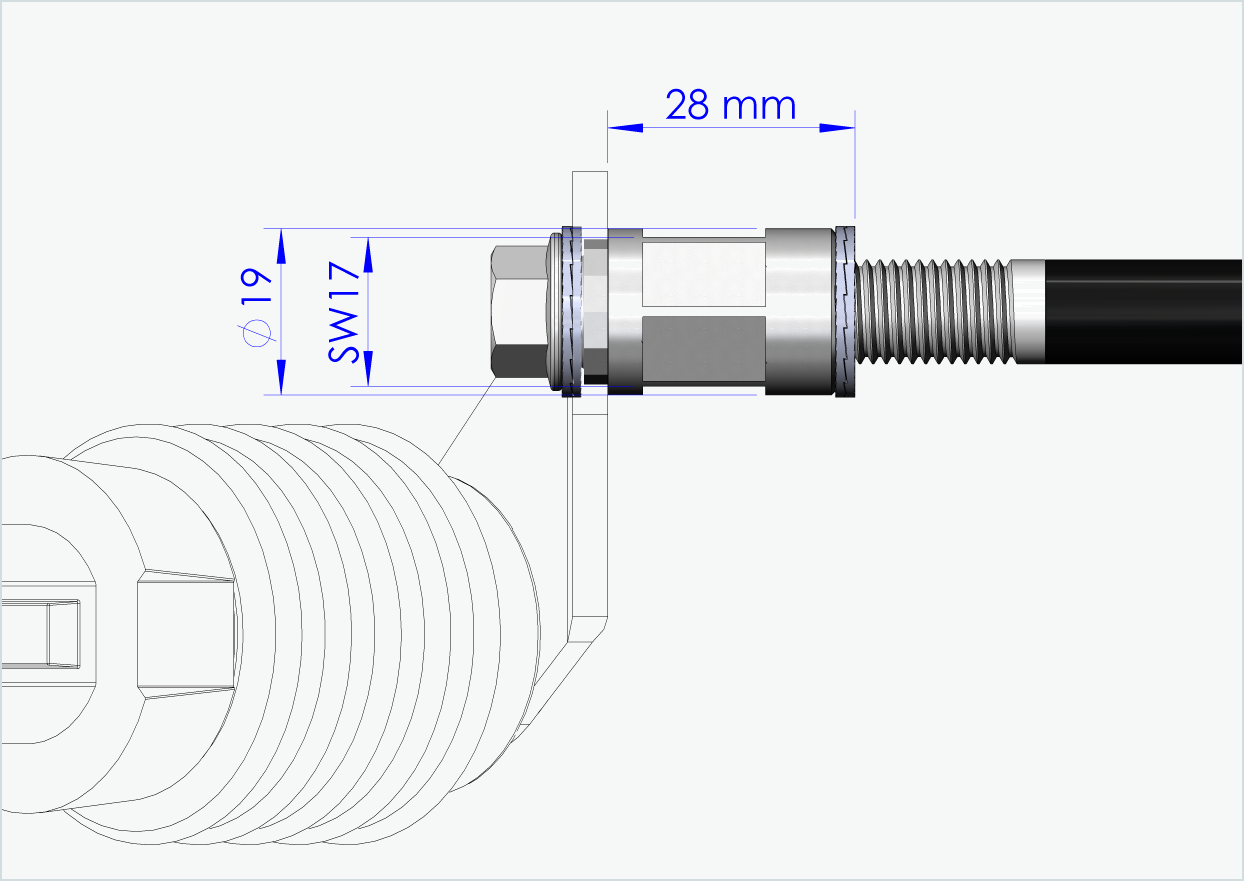 Steckachse mit Adapter Weber für TOUT TERRAIN | für linkseitiges Gewinde M12 x 1.50 - passend für Weber-Kupplungen Typ: E - EL - ES