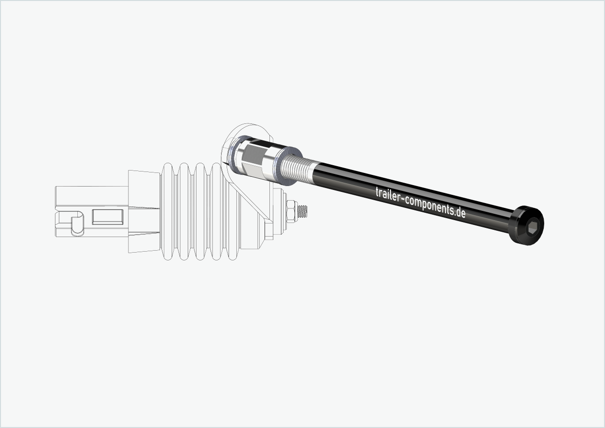 Steckachse mit Adapter Weber für TOUT TERRAIN | für linkseitiges Gewinde M12 x 1.50 - passend für Weber-Kupplungen Typ: E - EL - ES