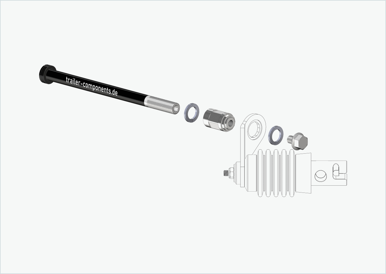 Axe enfichable avec adaptateur Weber pour TOUT TERRAIN | pour filetage à gauche M12 x 1.50 - convient aux attelages Weber type : E - EL - ES