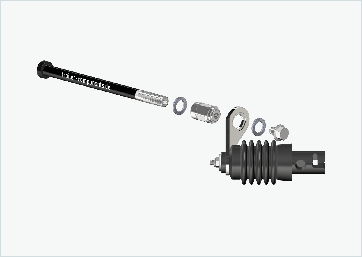 Steckachse mit Adapter Weber für TOUT TERRAIN | für linkseitiges Gewinde M12 x 1.50 - passend für Weber-Kupplungen Typ: E - EL - ES