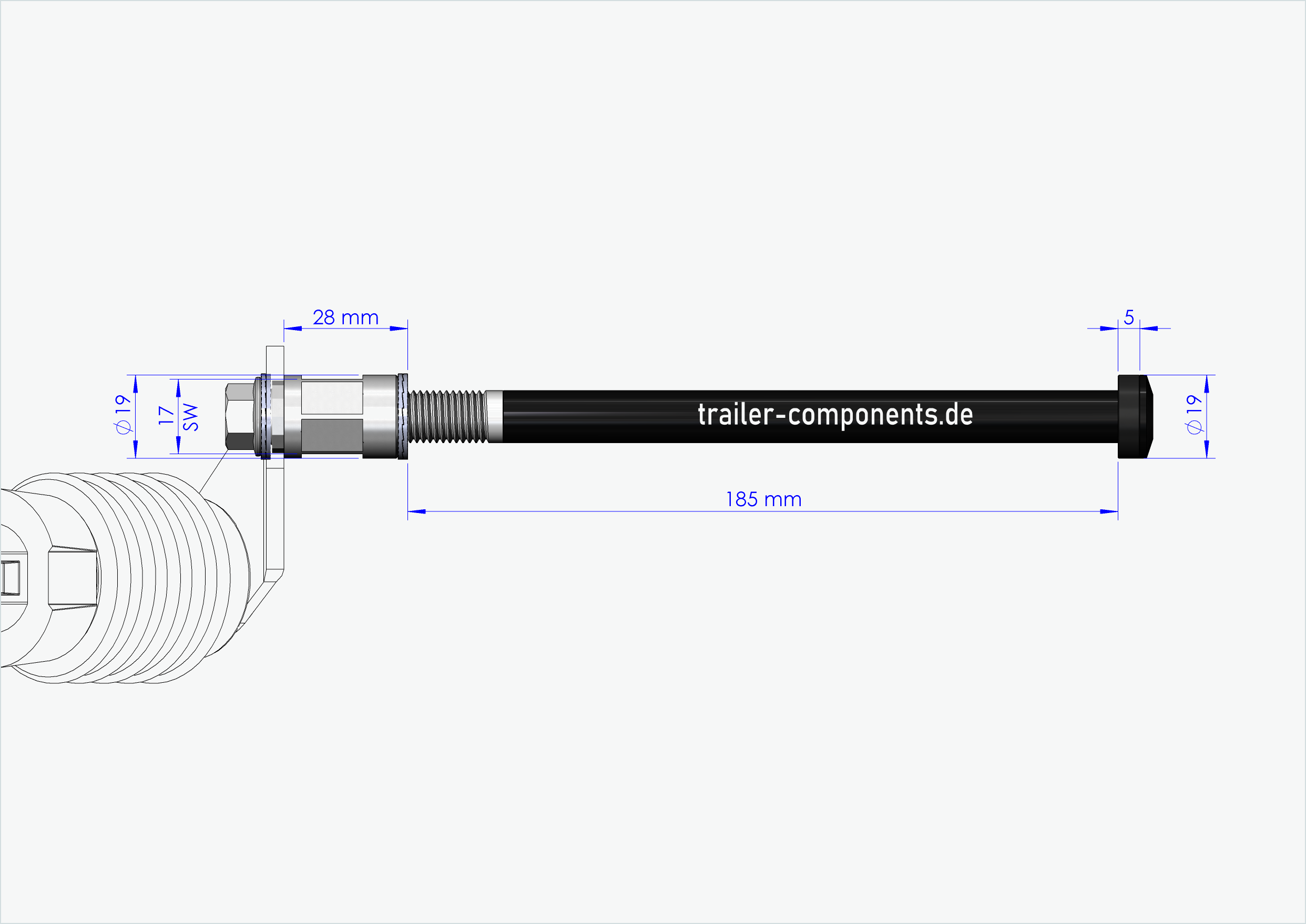 Steckachse mit Adapter Weber für ORBEA | für linkseitiges Gewinde M12 x 1.50 - passend für Weber-Kupplungen Typ: E - EL - ES