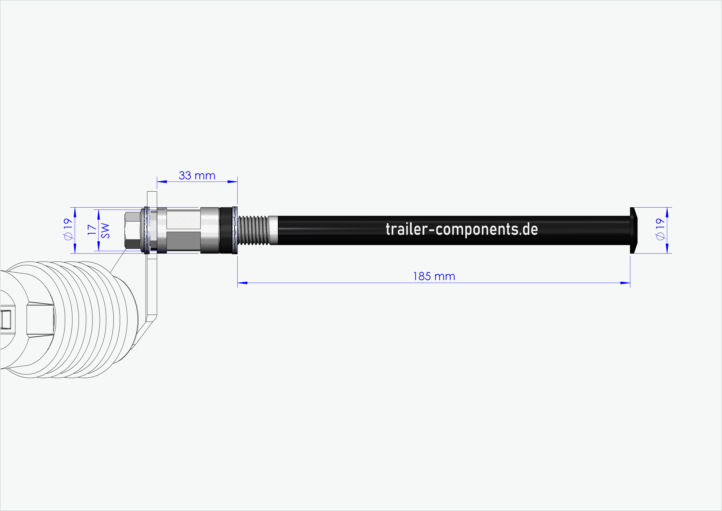Steckachse mit Adapter Weber für ORBEA | für linkseitiges Gewinde M12 x 1.50 - passend für Weber-Kupplungen Typ: E - EL - ES