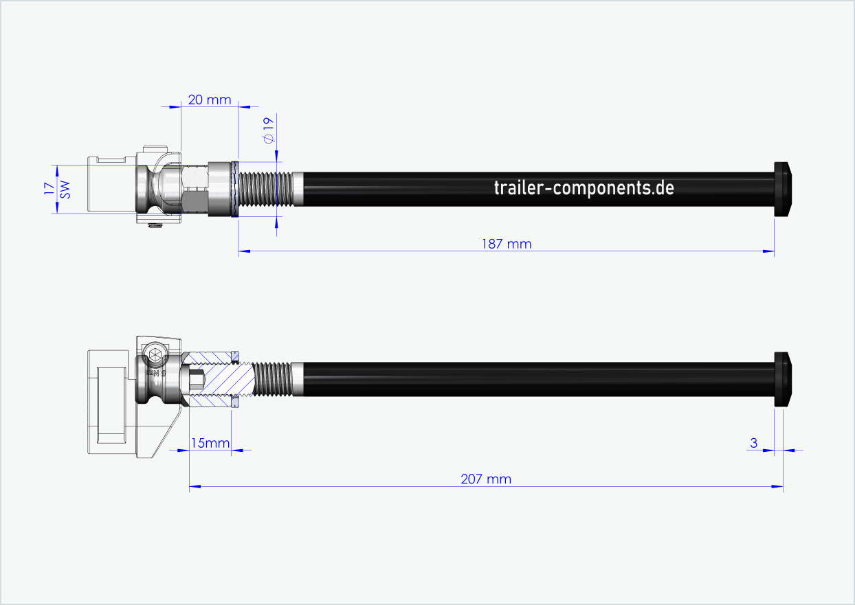 Steckachse mit Adapter Leggero für ORBEA | für linkseitiges Gewinde M12 x 1.50 - passend für Leggero mit BECCO-System