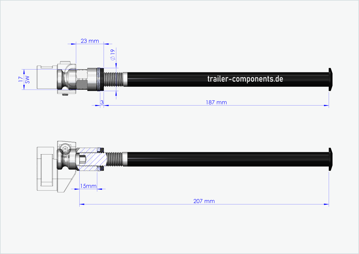 Steckachse mit Adapter Leggero für ORBEA | für linkseitiges Gewinde M12 x 1.50 - passend für Leggero mit BECCO-System