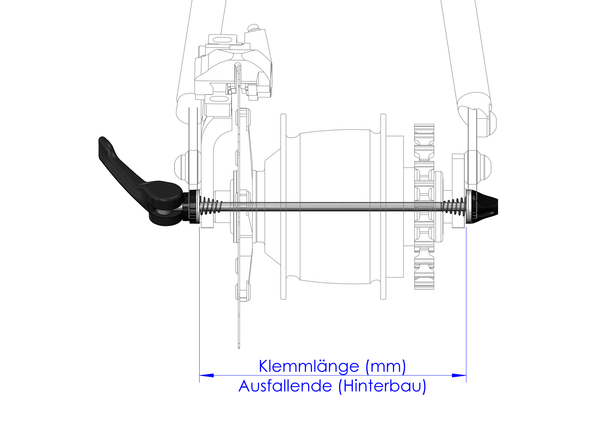 Schnellspannachse mit Adapter Universal - Klemmlänge 154mm - 165mm