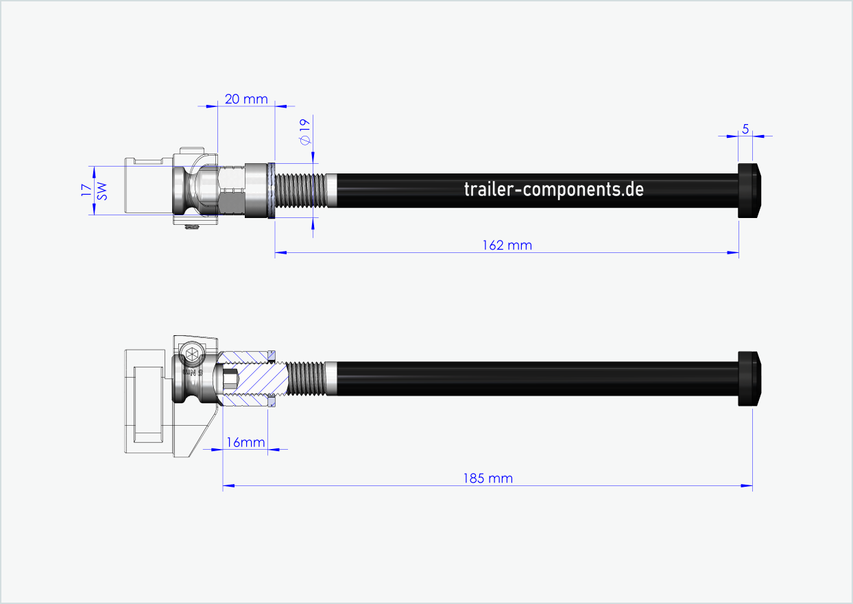 Steckachse mit Adapter Leggero für TOUT TERRAIN | für linkseitiges Gewinde M12 x 1.50 - passend für Leggero mit BECCO-System