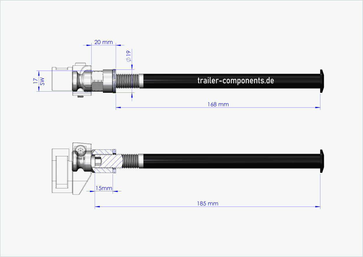 Steckachse mit Adapter Leggero für ORBEA | für linkseitiges Gewinde M12 x 1.50 - passend für Leggero mit BECCO-System