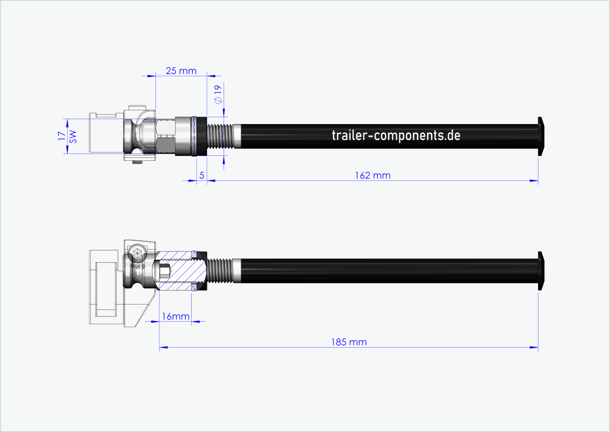 Steckachse mit Adapter Leggero für TOUT TERRAIN | für linkseitiges Gewinde M12 x 1.50 - passend für Leggero mit BECCO-System